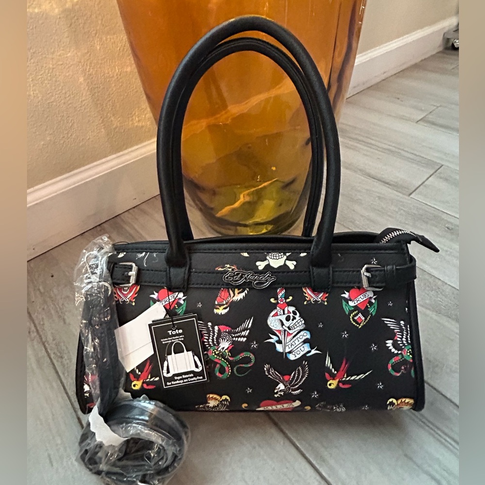 Ed Hardy skull tattoo graphic tote